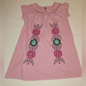 Tea Collection Short Sleeve Split Neck Boho Flowers Midi Dress Girl's Si…